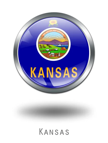 Ilustración del botón 3D Kansas Flag en un — Foto de Stock