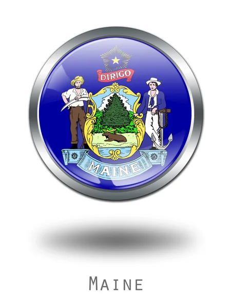 3D Maine Flag button illustration on a w — Stock Photo, Image