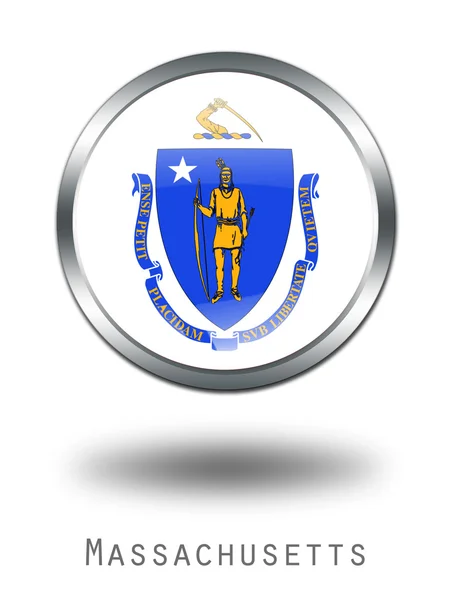 3D illustrati кнопки прапор Массачусетса — стокове фото
