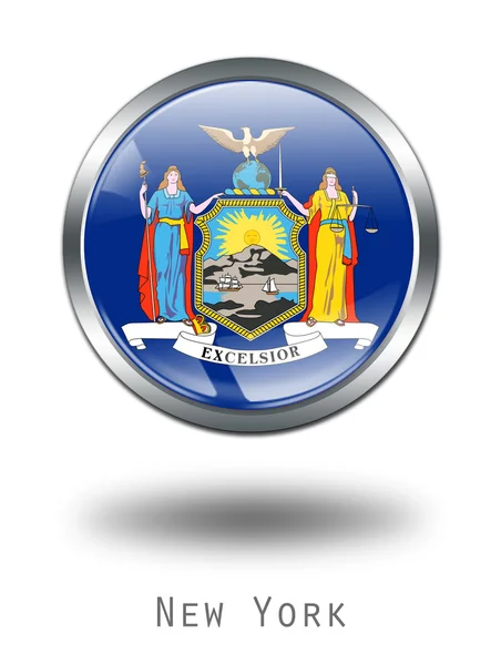 3D New York Flag button illustration on — Stock Photo, Image