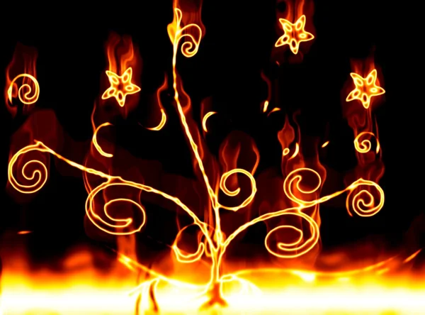 黒の背景の上に火が付いている植物 — ストック写真