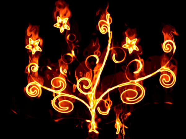 黒の背景の上に火が付いている植物 — ストック写真
