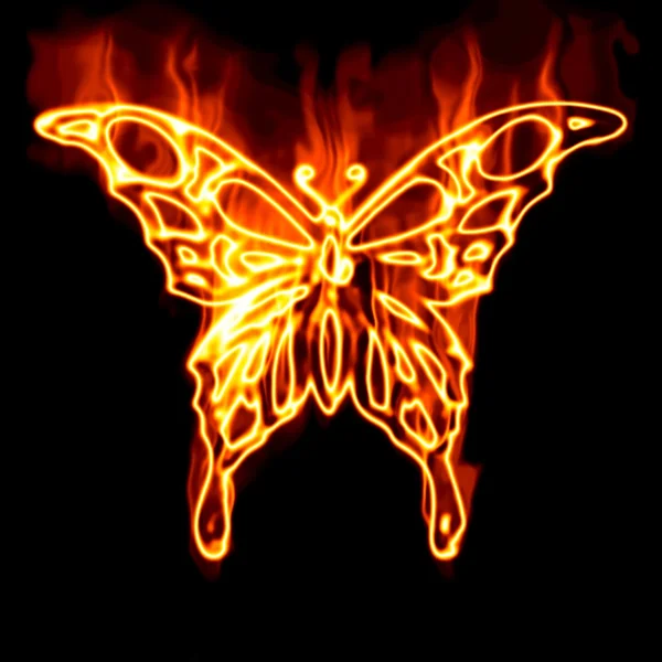 Farfalla circondata da fuoco su un bianco — Foto Stock