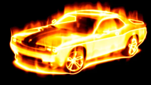 Carro cercado por chamas em umas costas pretas — Fotografia de Stock