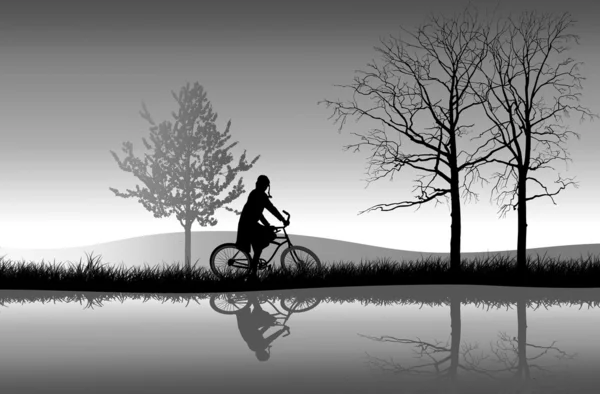 Jeune femme marchant avec son vélo — Photo