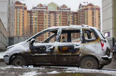 Car destroyed by fire.
