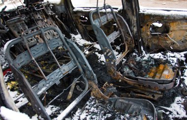 Car destroyed by fire. clipart