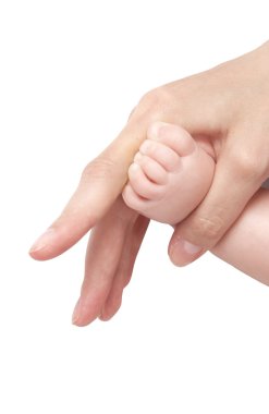 Foot of the child in a hand of mum clipart