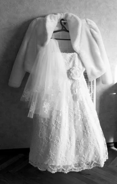 stock image Wedding dress of the bride on a hanger