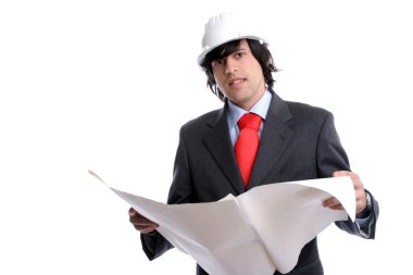 genç bir mühendis, bir plan okuma