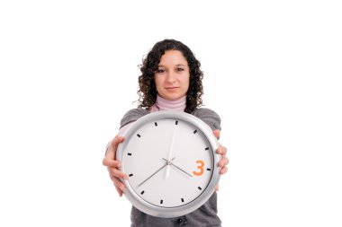 Woman holding a clock clipart