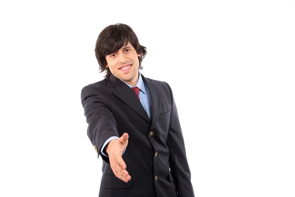 Man in suit offering to shake the hand — Stock Photo, Image