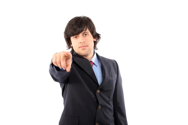Businessman in a suit gestures — Stock Photo, Image