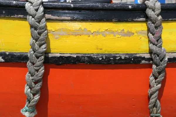 stock image Detail of two ropes, hanging in a boat