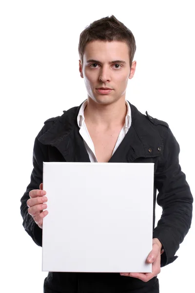 Iş adamı ile boş bir beyaz kart — Stok fotoğraf