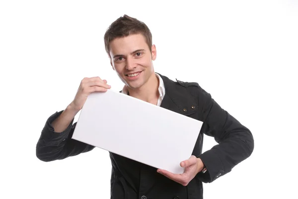 Ο άνθρωπος των επιχειρήσεων με μια κενή λευκή κάρτα — Φωτογραφία Αρχείου