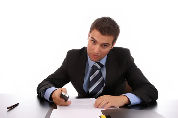 Young businessman, working at the desk — Stock Photo, Image