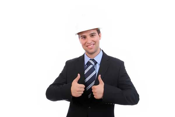 Jovem homem de negócios, mostrando polegares para cima — Fotografia de Stock