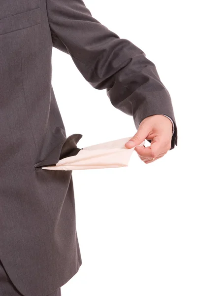 Man holding empty pocket — Stock Photo, Image