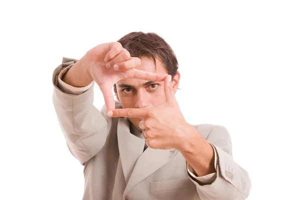 Homem de negócios mostrando quadro mão gesto — Fotografia de Stock