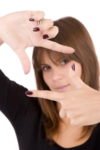 Mujer mostrando enmarcando gesto de mano —  Fotos de Stock