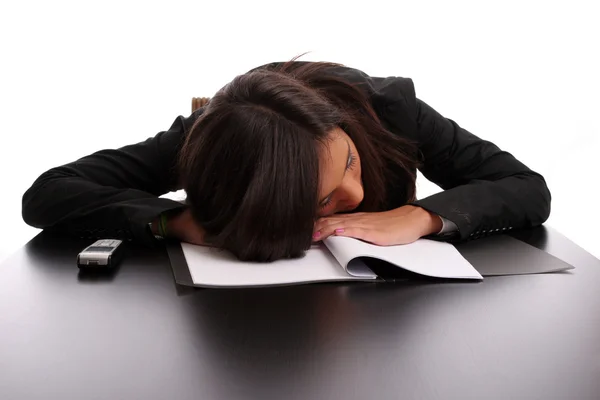 Business woman sleeping on the desk — Stock Photo, Image