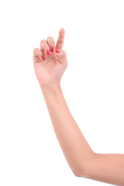 Frau drückt Taste mit dem Finger — Stockfoto