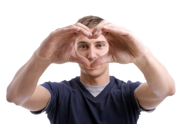 stock image Young Man Drawing Heart with Hands