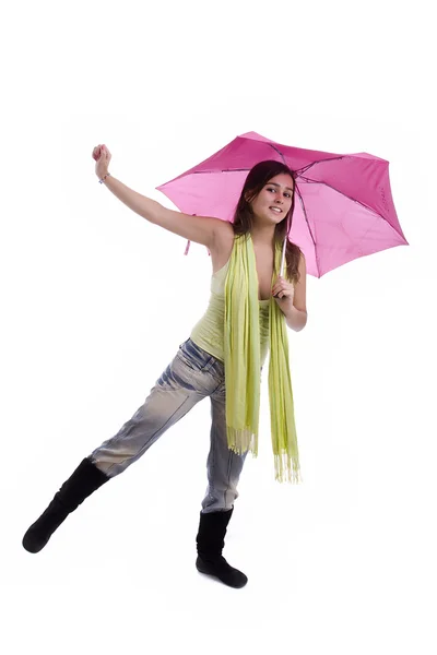 Νεαρή γυναίκα κάτω από μια ομπρέλα — Φωτογραφία Αρχείου