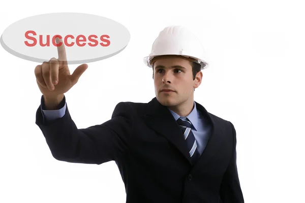 Engineer pressing the success key — Stock Photo, Image