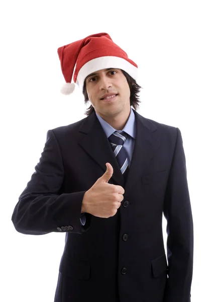 クリスマスの帽子を持ったビジネスマン — ストック写真
