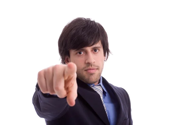 Young business man pointing forward — Stock Photo, Image