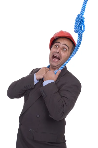 Homme d'affaires accroché à une corde — Photo