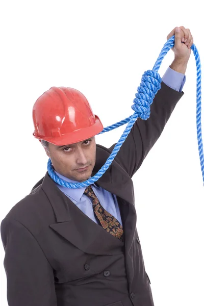 Business man hanging on a rope — Stock Photo, Image