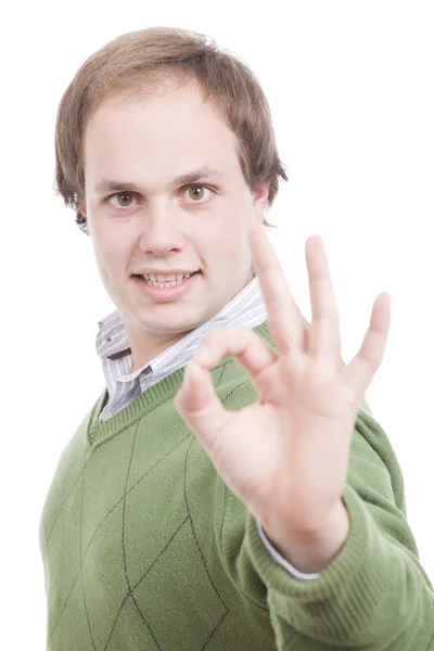 Young casual man signaling Ok — Stock Photo, Image