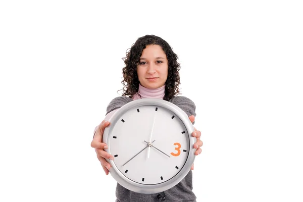 Mujer sosteniendo un reloj — Foto de Stock