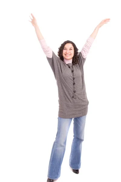 Очень счастливая девушка с поднятыми руками — стоковое фото