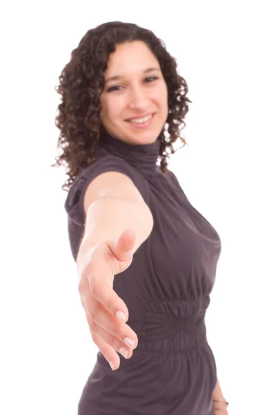 Молода бізнес-леді, пропонуючи рукостискання — стокове фото