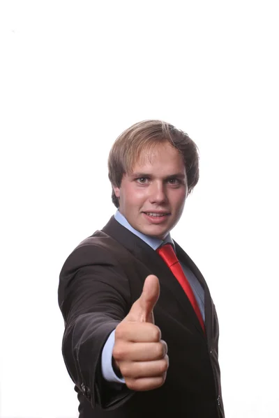 Üzletember mutatja hüvelykujját felfelé — Stock Fotó