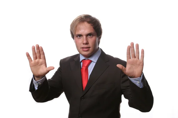 Uomo d'affari con le mani aperte — Foto Stock