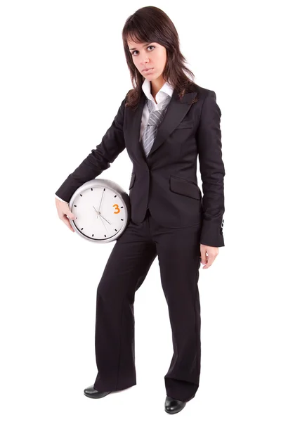 Деловая женщина держит часы — стоковое фото