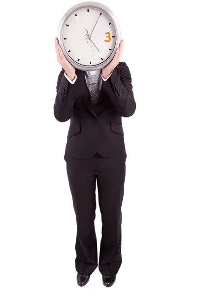 Mujer de negocios sosteniendo un reloj — Foto de Stock