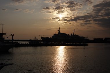 Ship at sunset