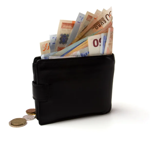 Schwarze Brieftasche mit Geld — Stockfoto