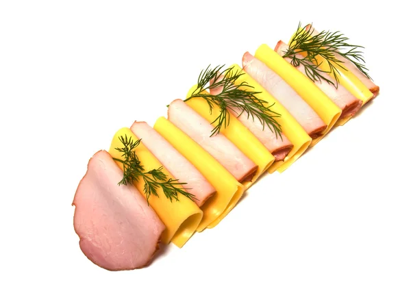 Meat and cheese slices — Stock Photo, Image
