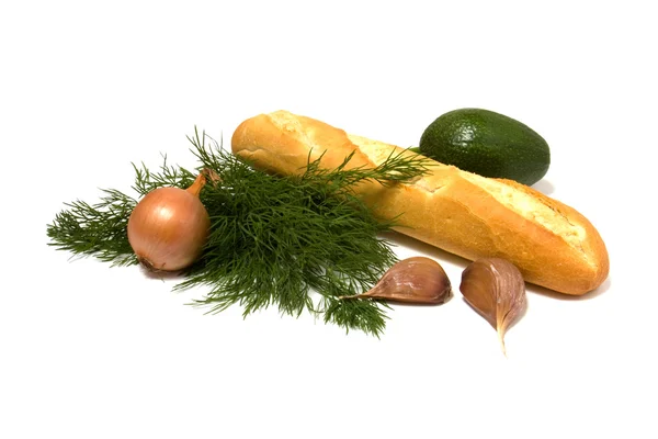 stock image Vegetable and bread isolated on white