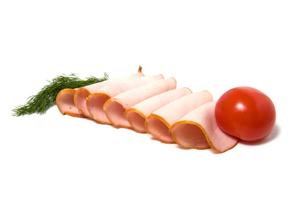 Rodajas de tomate y carne aisladas en blanco —  Fotos de Stock