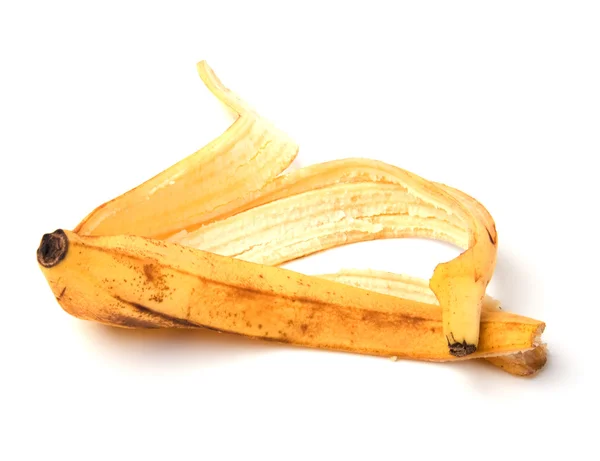 바나나 껍질을 흰 배경에 벗겨 낸다 — 스톡 사진