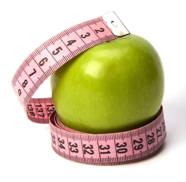 Tape measure around apple — Stock Photo, Image