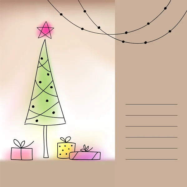 Cartão com árvore de Natal e presentes —  Vetores de Stock